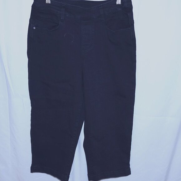 Black Cropped Jeans Waist 14" (28" approx Waist) Hips 16" (32" Hips) Size 6-8 W - Picture 1 of 10